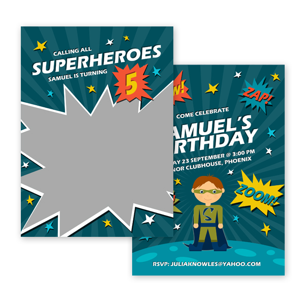 superhero boy birthday invitation card