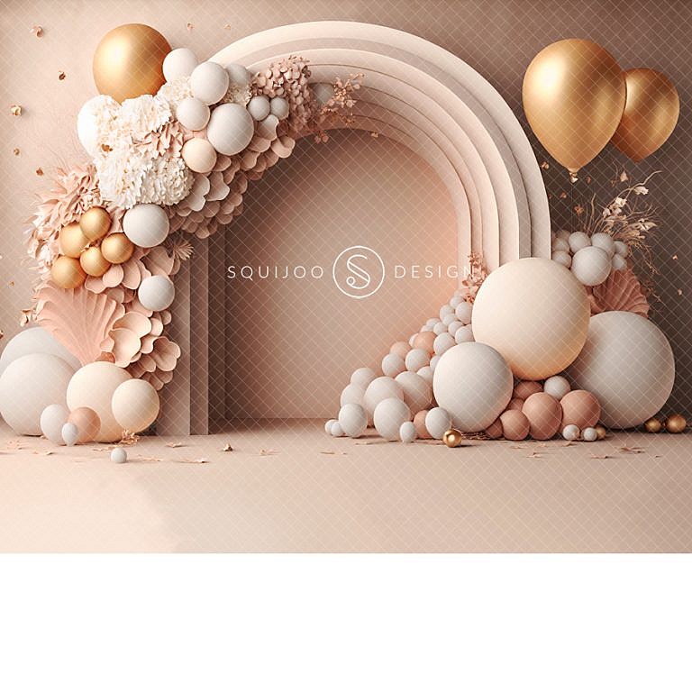 Birthday Balloon Garland Digital Backdrop – Blush – Squijoo.com