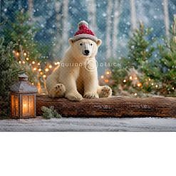 Christmas Digital Backdrop - Polar Bear Log