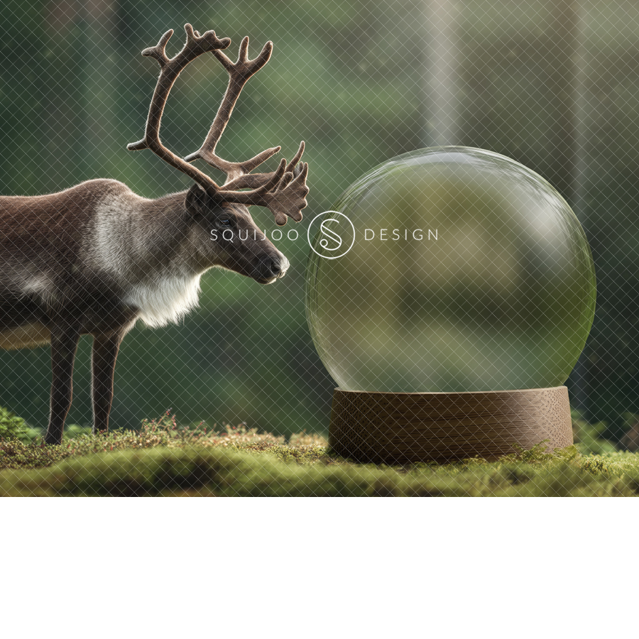 Christmas Digital Backdrop - Reindeer Forest Globe - Image 2