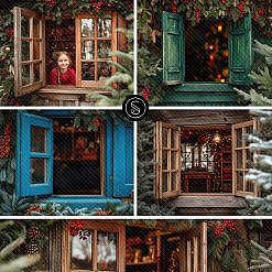 Christmas Digital Backdrops - Festive Windows