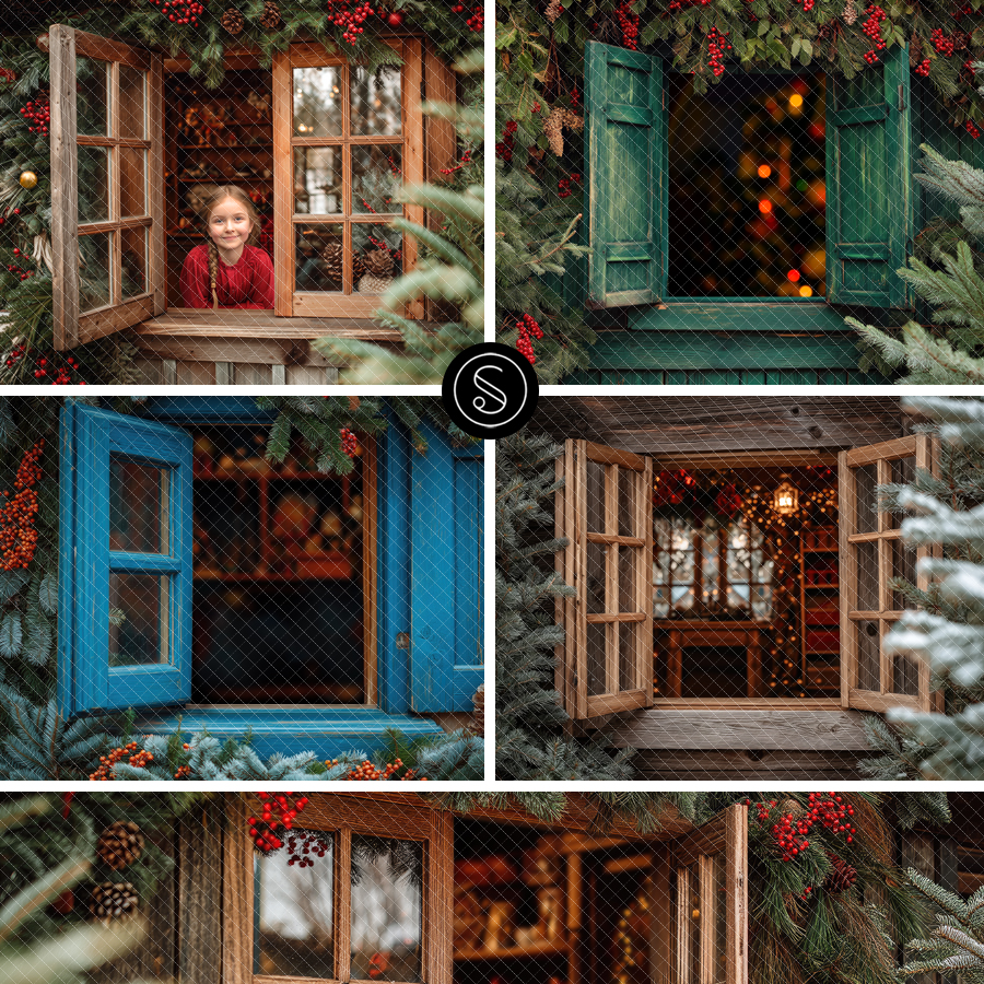 Christmas Digital Backdrops - Festive Windows
