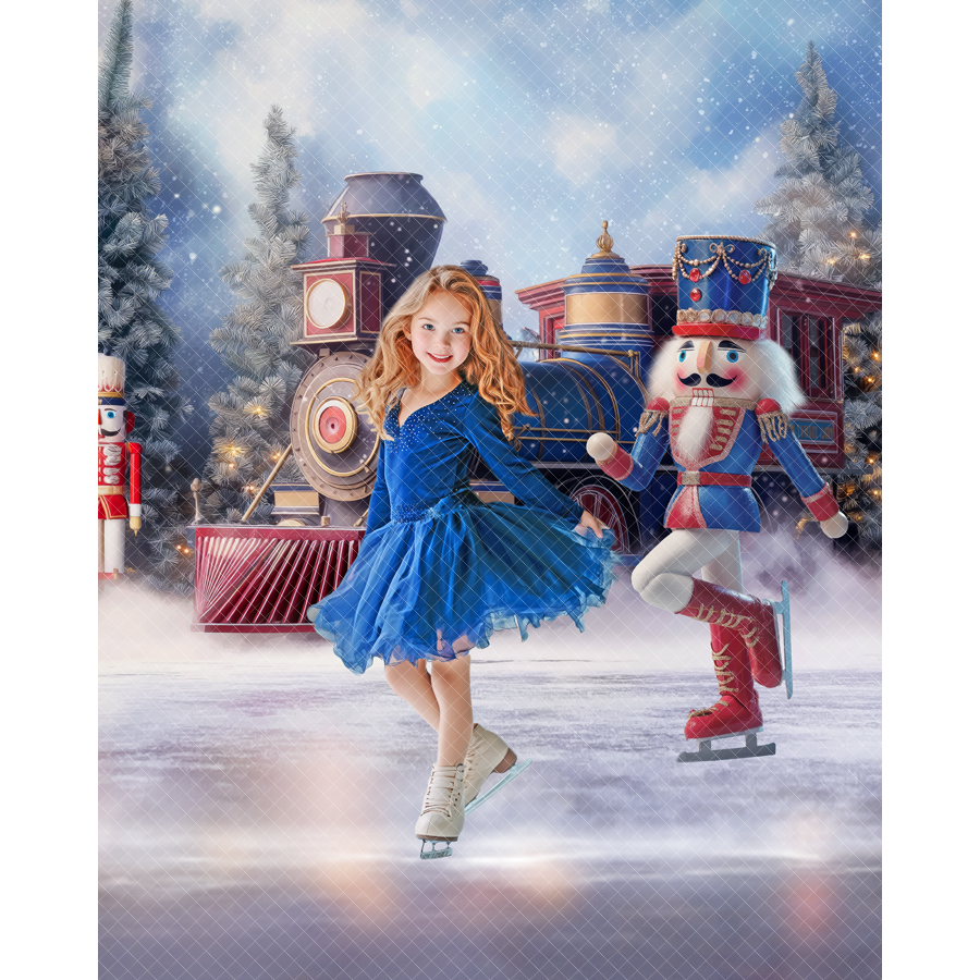 Christmas Digital Backdrop - Skating Nutcracker