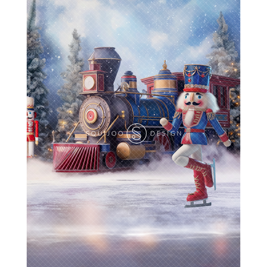 Christmas Digital Backdrop - Skating Nutcracker - Image 2