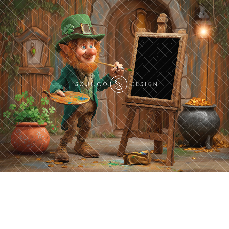 St. Patrick's Digital Backdrop - Leprechaun Painting - Image 2