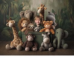 Plush Jungle Animals Digital Backdrop