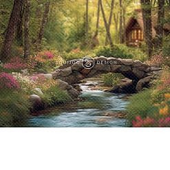 Spring Digital Backdrop - Rock Bridge