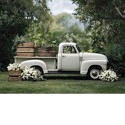 Spring Digital Backdrop - White Vintage Truck