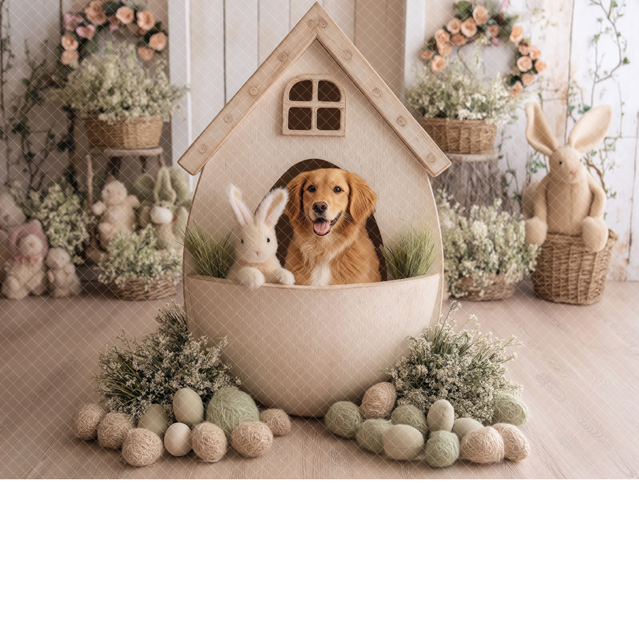 Easter Digital Backdrop - Wooden Egg House