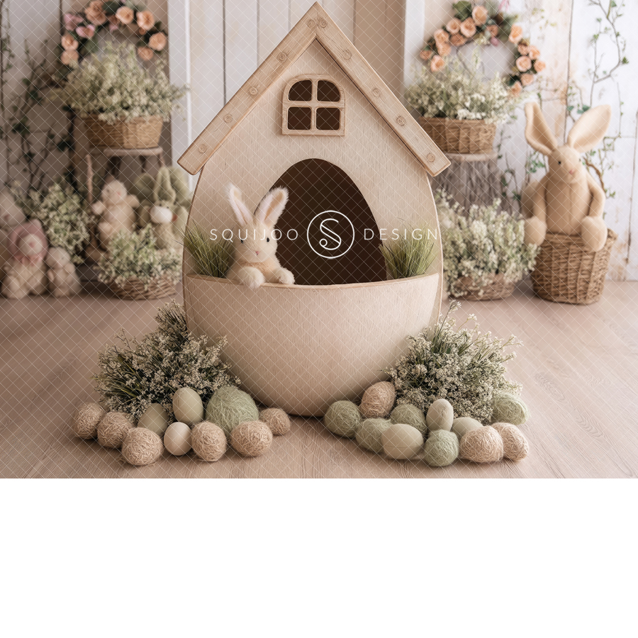 Easter Digital Backdrop - Wooden Egg House - Image 2