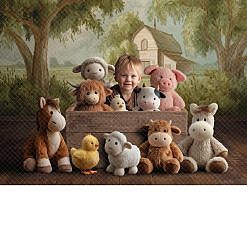 Plush Farm Animals Digital Backdrop