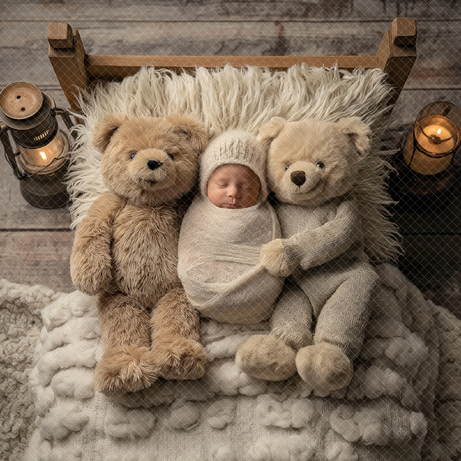 Face Insert Newborn Digital Backdrop - Bears On Bed