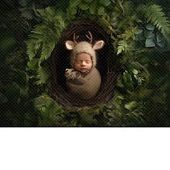 Face Insert Newborn Digital Backdrop - Reindeer