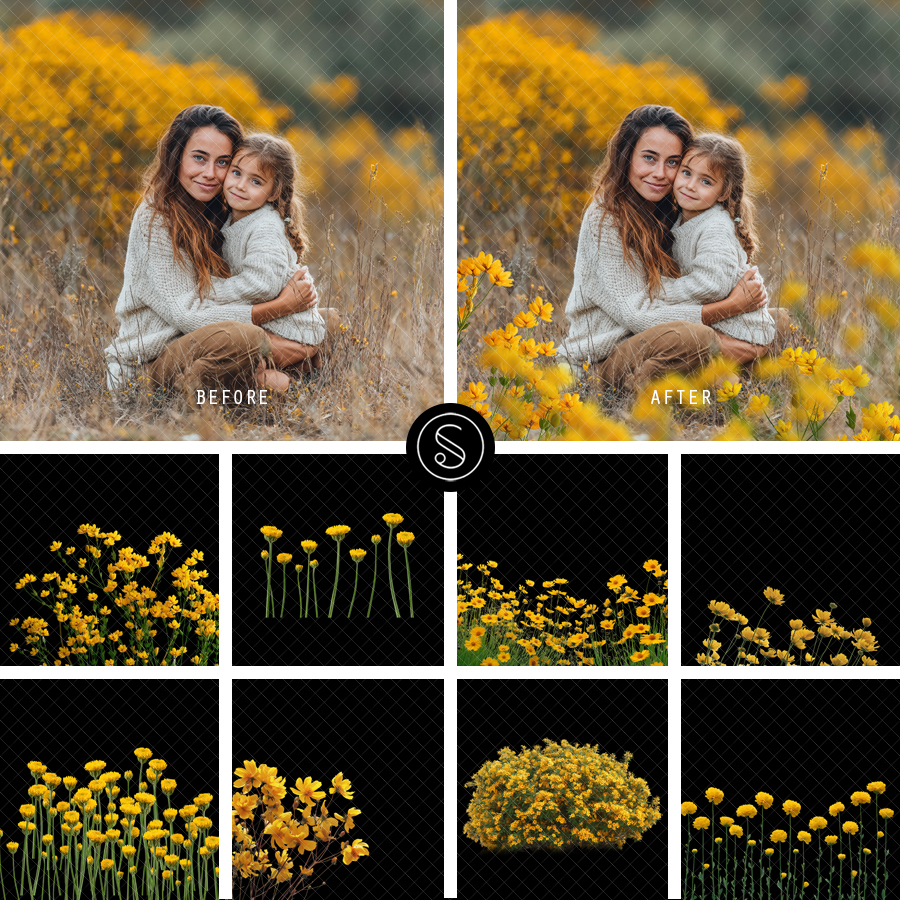 Pant Digital Overlays - Yellow Flowers