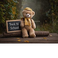 Back To School Digital Backdrop - Teddy Log