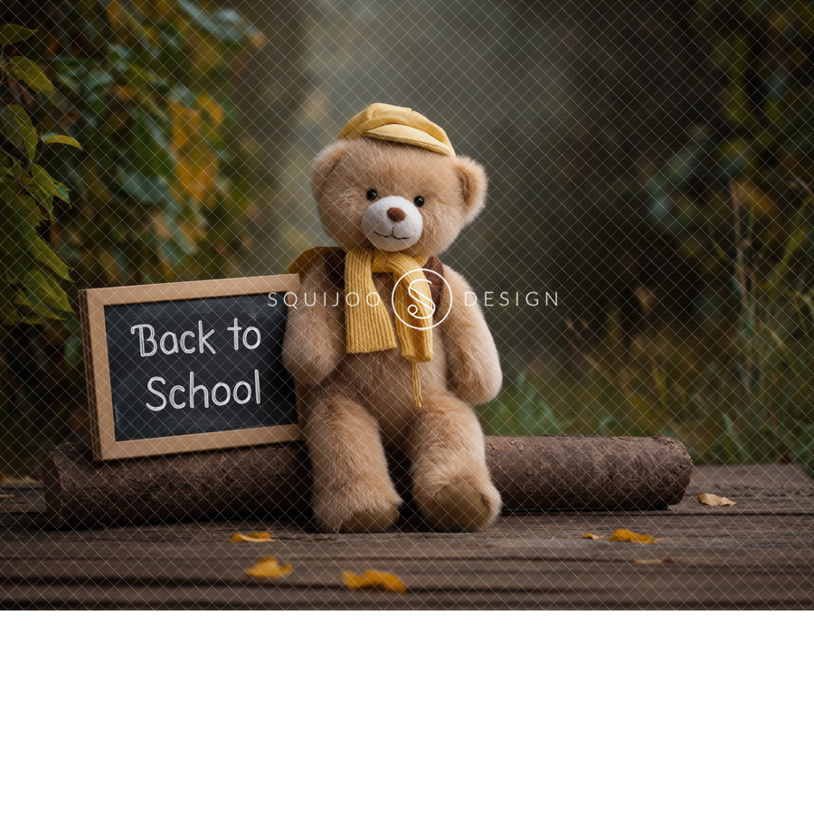 Back To School Digital Backdrop - Teddy Log