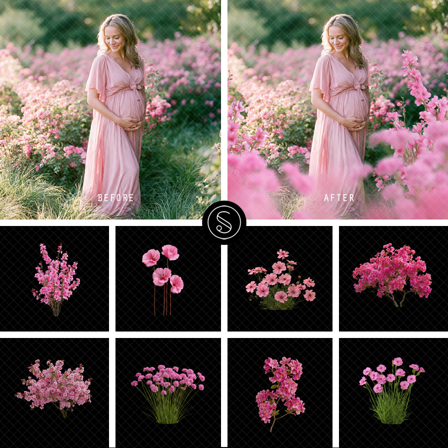Plant Digital Overlays - Pink Flowers & Shrubs