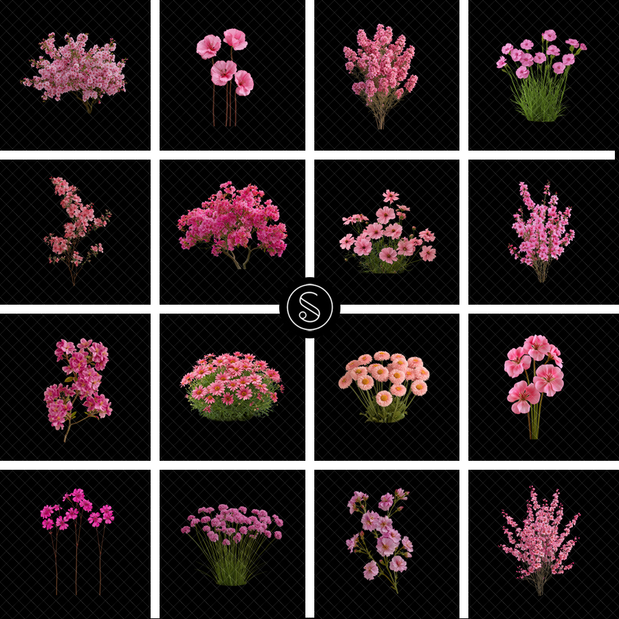 Plant Digital Overlays - Pink Flowers & Shrubs - Image 2