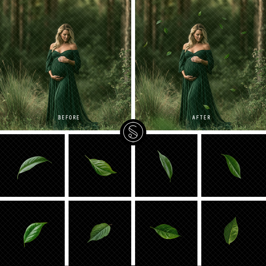 Plant Digital Overlays - Green Falling Leaves