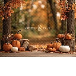 Halloween Digital Backdrop - Pumpkin Logs
